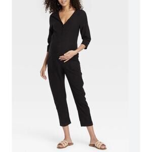 The Nines by Hatch Black Button Down Maternity Pregnancy Jumpsuit sz XS
